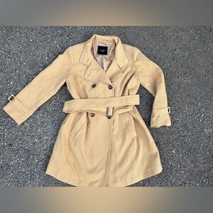 TALBOTS double breasted trench coat tan cotton jacket belted lightweight sz 12W